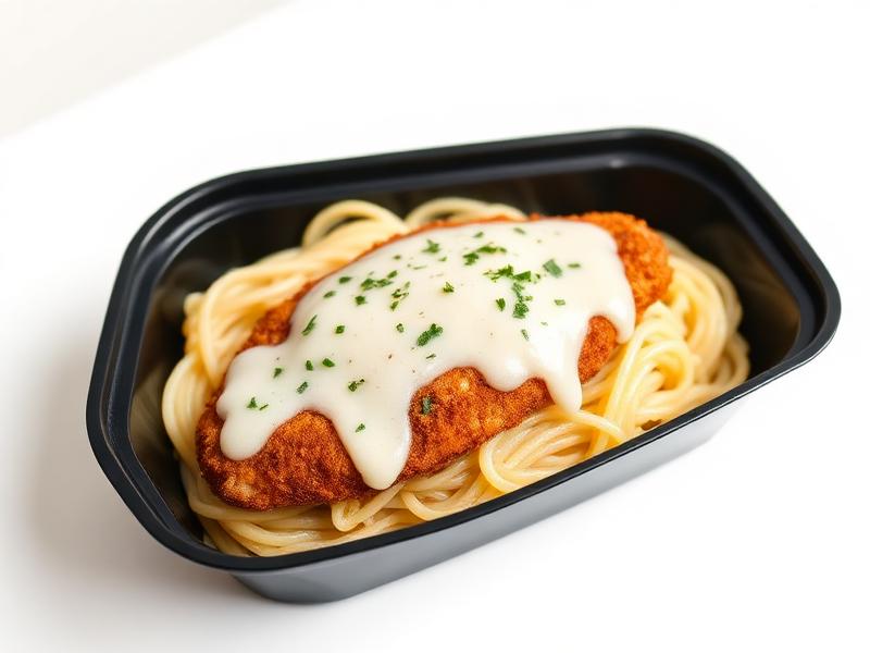 Milanesa con fideos y salsa blanca